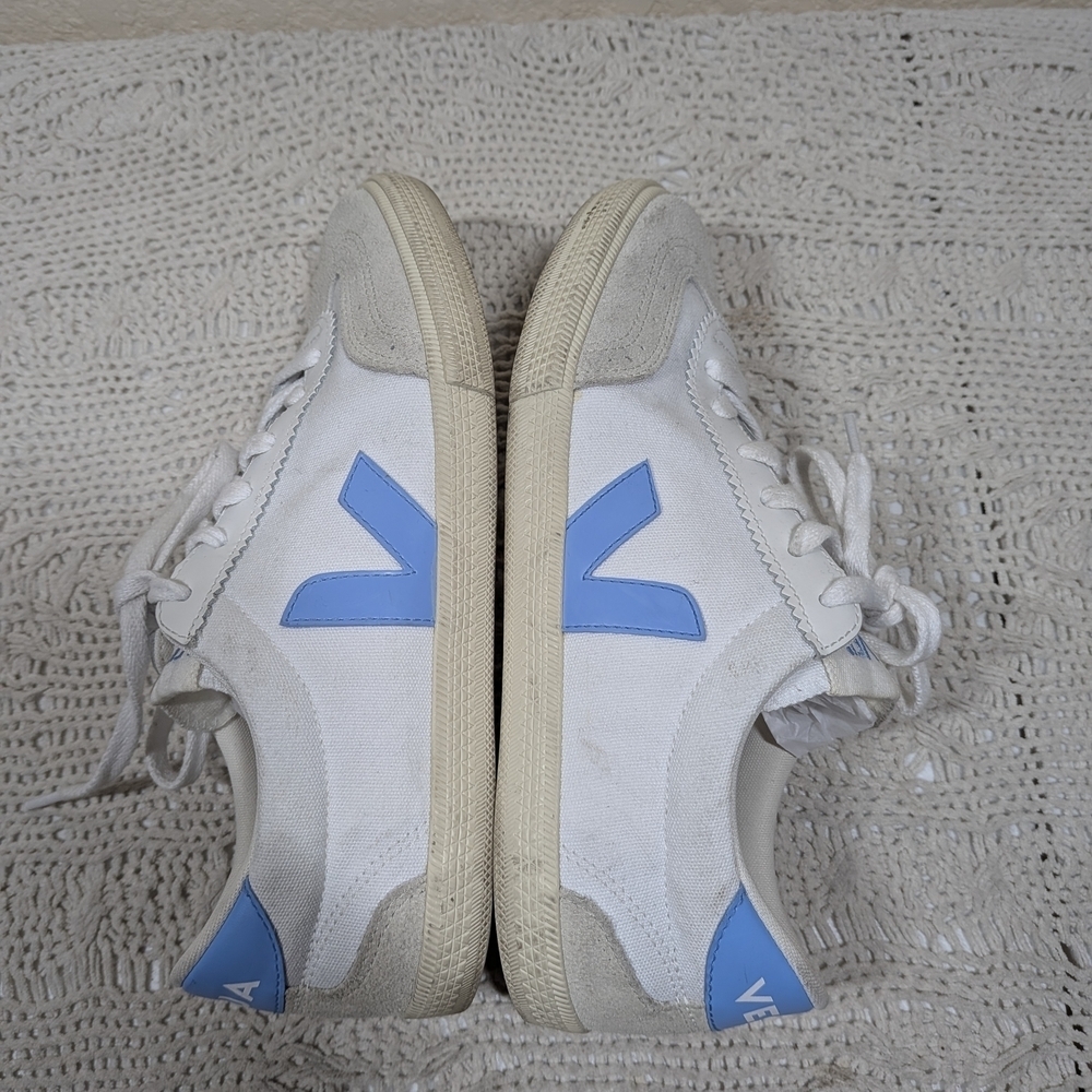 Veja White and Light Blue Volleyball Canvas Sneakers Size 9 - Picture 3 of 7